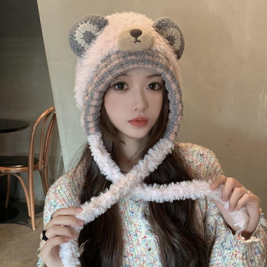 Knitted Bear Earmuff Hat For Women With Warmth And Windproof Features For Autumn And Winter