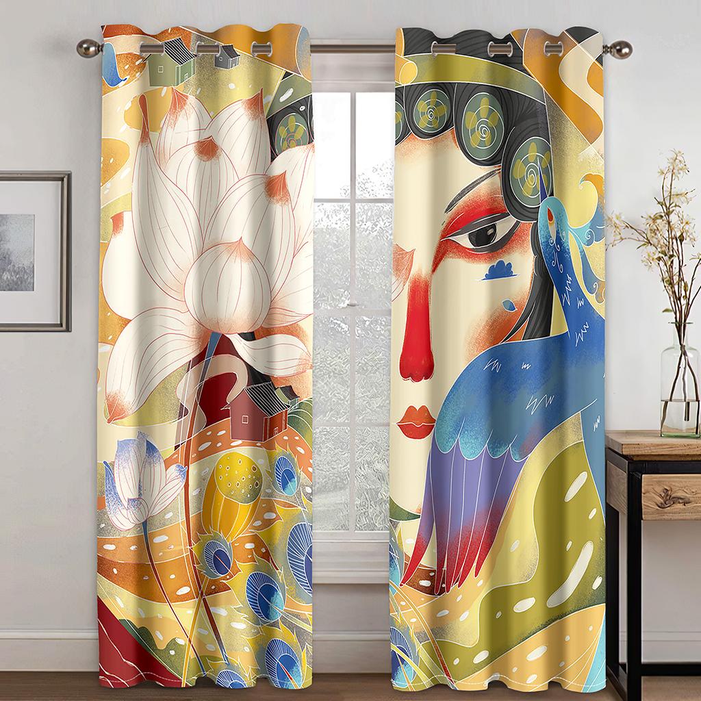 Chinese Shanghai City Girl Cheongsam Opera Window Curtains Kids Bedroom Living Room Hall Treatments Kitchen Decor Drape Blinds