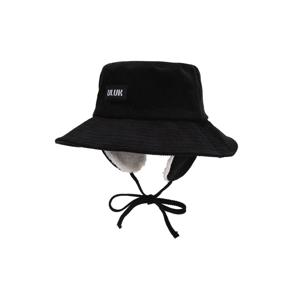 ULUK Corduroy Wool Earmuffs Wide Bucket Hat_Black