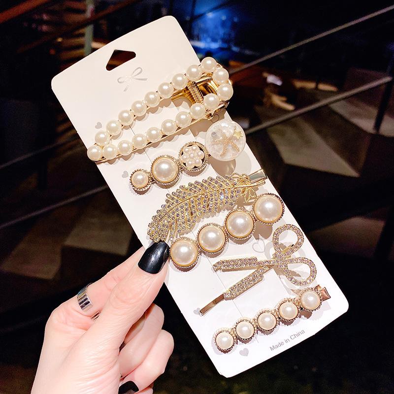 5-6pcs Pearls Elegant Vintage Hair Clips Women Fashion Geometric Flower Barrettes Headwear Girl Sweet Hairpins Hair Accessories