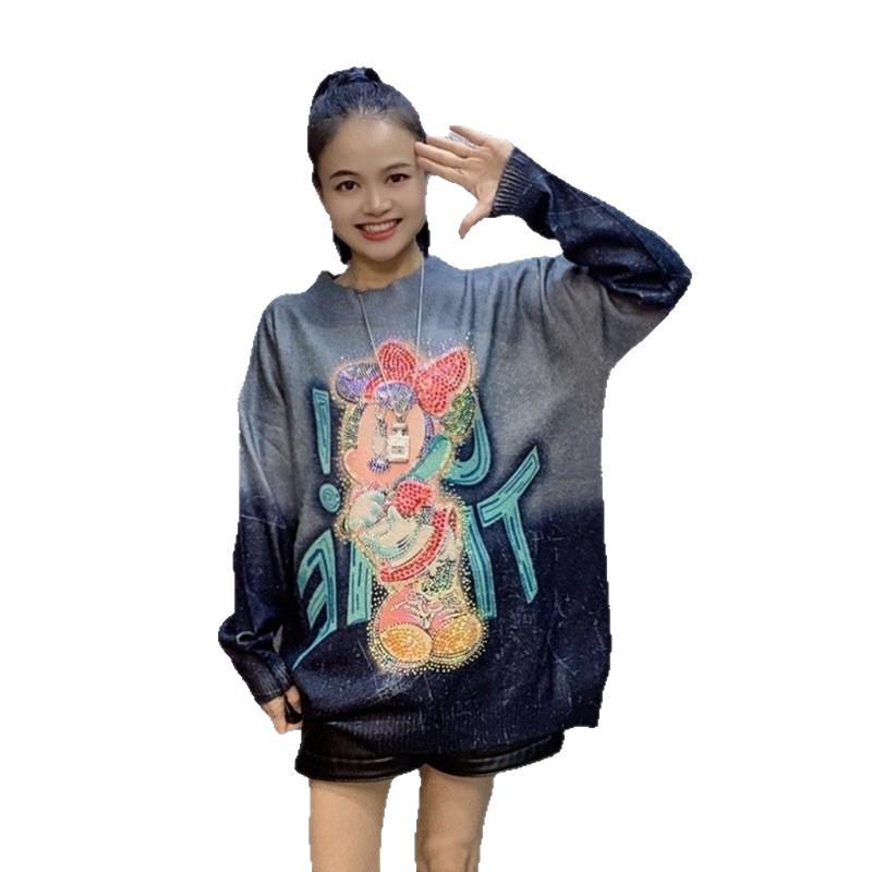 Chic Korean Style Rhinestone Print Round Neck Sweater for Women (2026 Winter Collection)