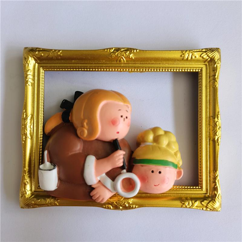 

Hand-Painted 3D Resin Magnets: Van Gogh, Monet s Bridge, The Little Prince, Woman Pouring Milk 7*5 cm