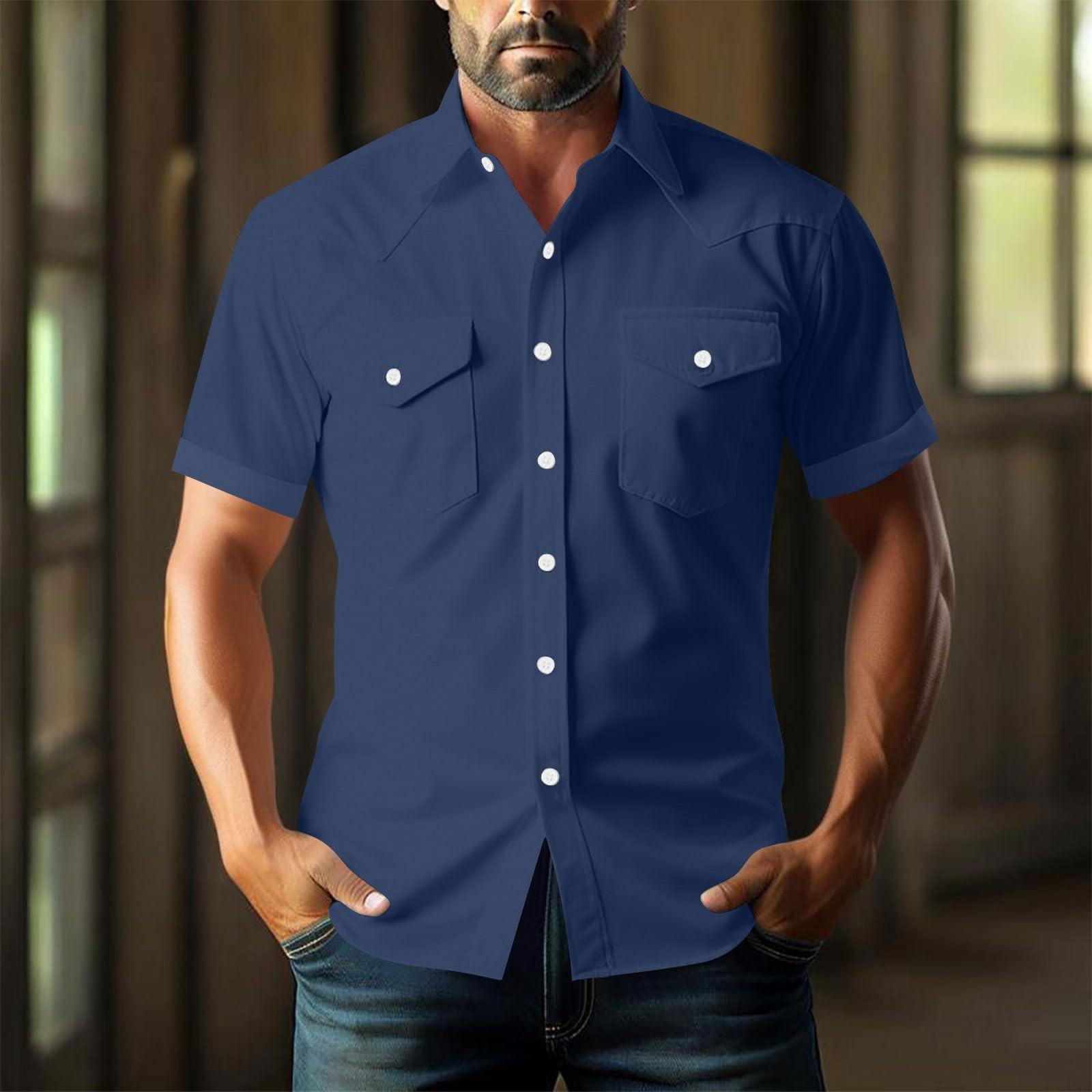 

Мужская свободная классическая рубашка с лацканами и несколькими карманами, промышленная рабочая рубашка-топ XL тёмно-синий