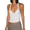 Women Sexy Twisted Knot Halter Backless Cropped Cami T Shirt Top