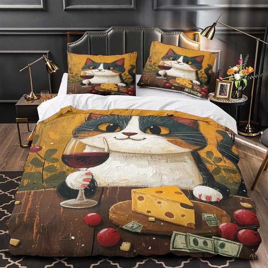 Cartoon rabbit bedding set with 3D printing for children and adults, luxurious ultra-fine fiber soft down duvet cover with zippe