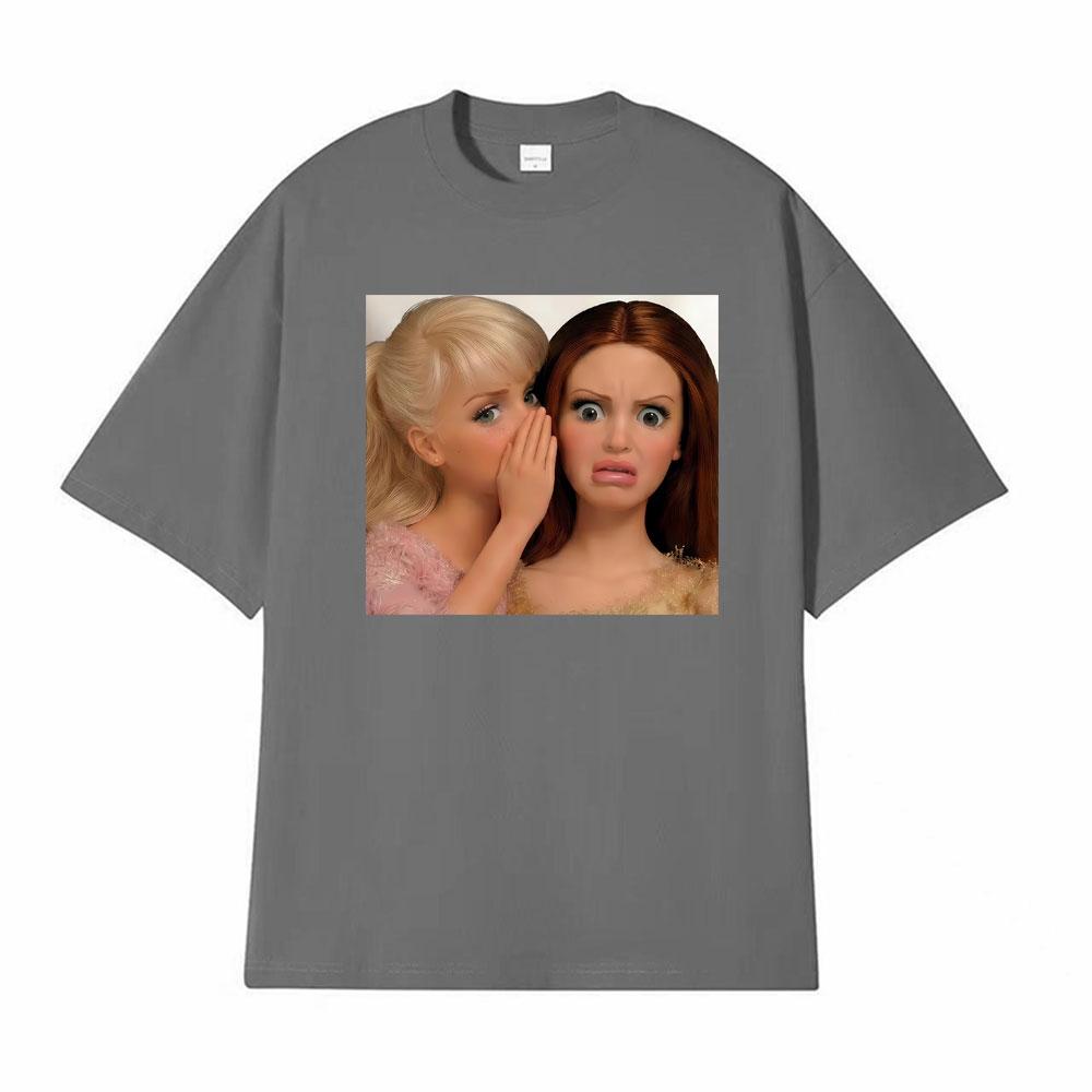 Comfort Funny Gossip Doll Spilling The Tea Whispering Meme T Shirts Unisex Women Fashion Oversized Tshirts Summer Cotton Tee Shirt