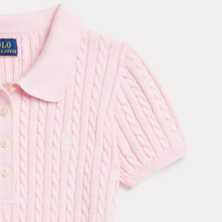 Polo Ralph Lauren Dress Ss24 Logo Embroidered Ribbed Solid Short Sleeve Kids Dress Light-Pink CWPODRSG3D20797-650