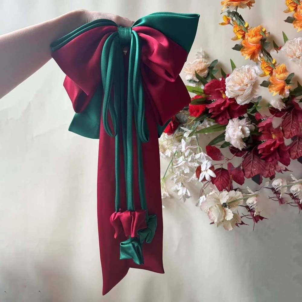 Contrast Color Oversized Bow Hair Clip Zinc Zinc Alloy Christmas Hair Accessory Satin Ribbon Headdress  Gifts
