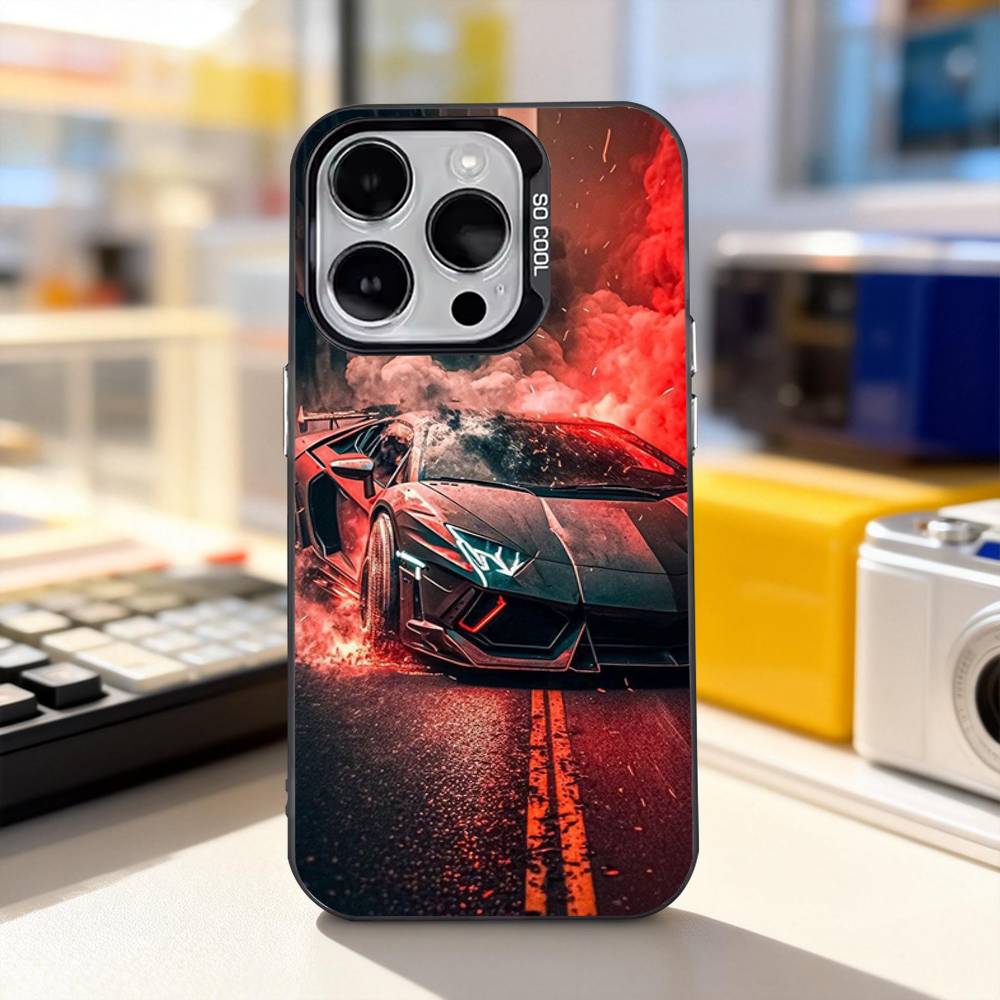 Auto Sport L-Lambo Coole Handyhülle Für iPhone 11,12,13,14,15,16,17,Pro,Max,Plus,E,Air,Mini IMD Matt Schwarz