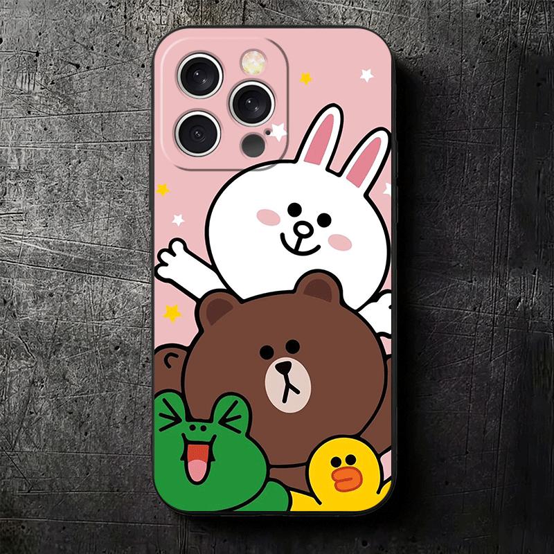 Cartoon Bear B-Browns C-Conys Soft Phone Case for iPhone 16 16E 17 Air 15 Pro Max 14 Plus 13 Mini 11 12 7 Black Cover Back Shell