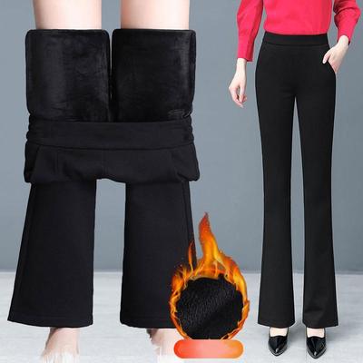 Women's Autumn and Winter Padded and Thickened Warm Flared Pants Solid Color Temperament High-waisted Slim Pants