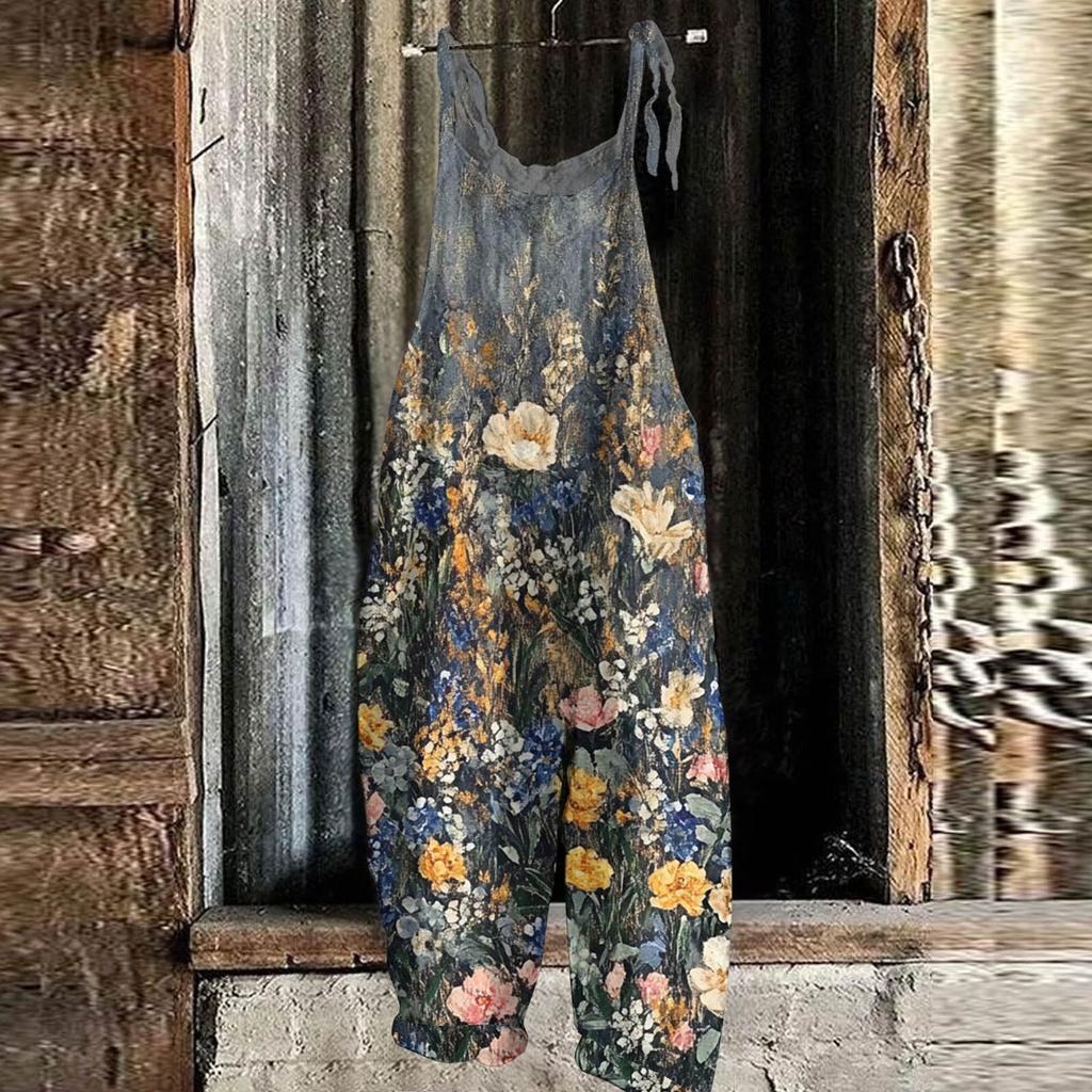 Kombinezon damski kwiatowy nadruk na co dzień luźny pasek na ramię w stylu vintage bawełniana pościel