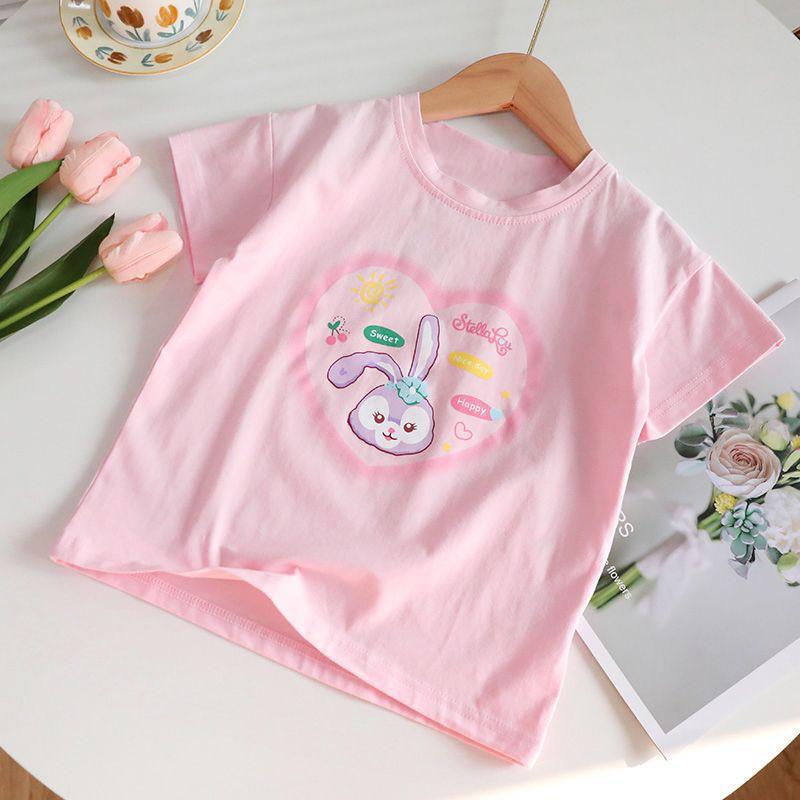 Girls' Cartoon Cotton T-Shirt - Round Neck, Short Sleeve, Stylish Summer Top for Toddlers and Babies