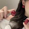 Vintage Red Half Round Imitation Pearl Earrings for Women Girls Autumn Winter Style Elegant Stud Earrings Wedding Jewelry Gifts