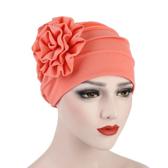 Turban Hat Stretchy Breathable Solid Color Women Side Flower Beanie Cap Headwear Hair Accessories