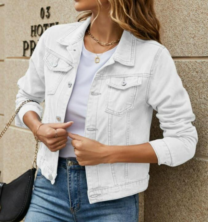 Denim Jacket For Women With Pockets And Turndown Collar Streetwear Summer