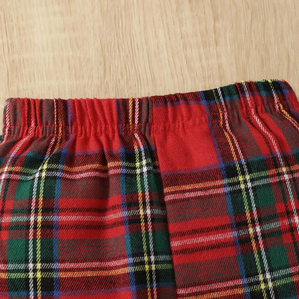 Christmas Toddler Infant Baby Girl Clothes Sets Ruffle Long Sleeve Bow Tops Plaid Pants Xmas Outfit Costume