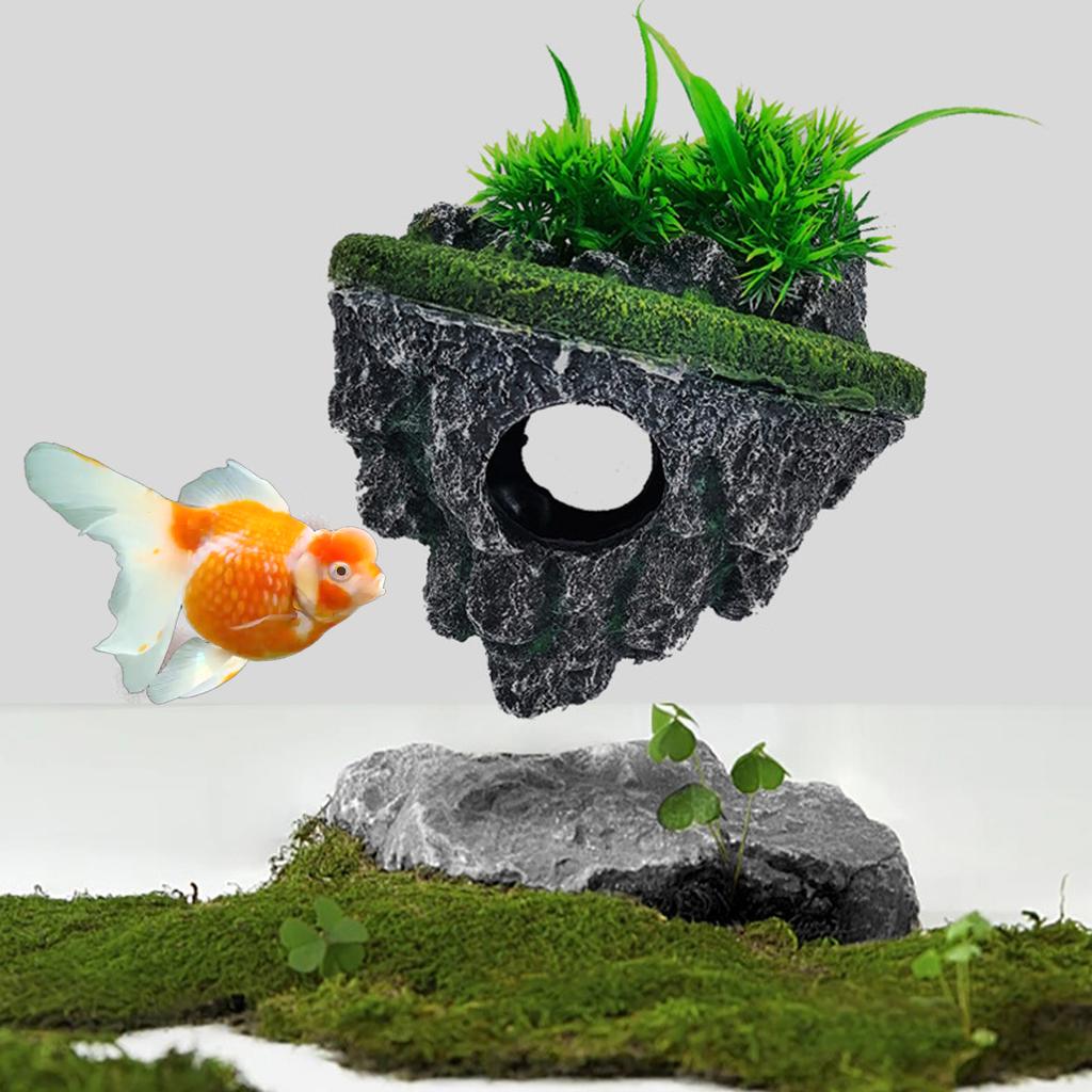 Aquarium Floating Rockery Simulation Realistic Stone Fish Tank Ornament Moss Rock Landscaping Decor Betta Cave Hideout Shelter