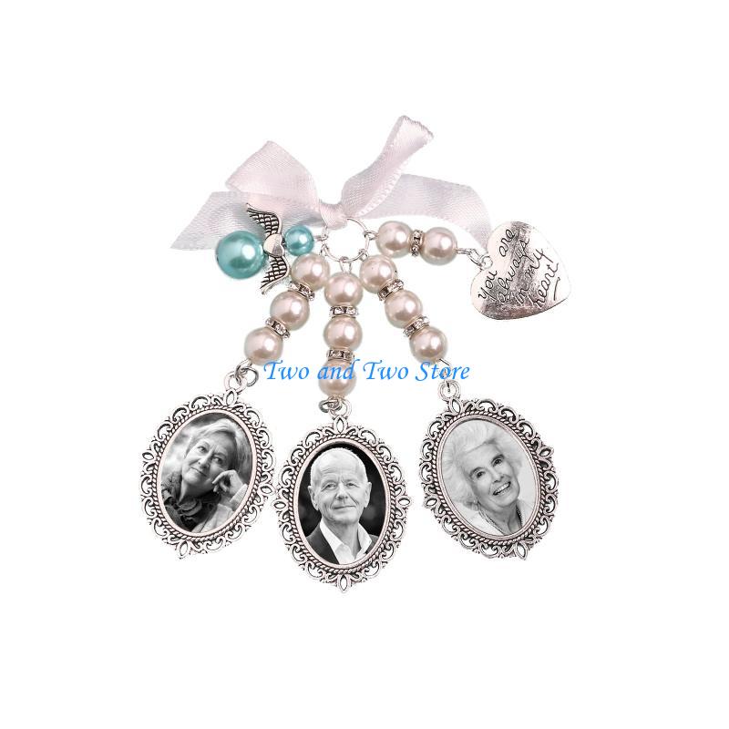 HX6F Diy Brooch Wedding Charms Three Lace Frame Oval Glass Photo Frame with Pendant Suitable for Holiday Craft Use CN