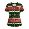 Women's Short Sleeved Christmas Printed V-neck Buttonable Side Slit Top T-shirt