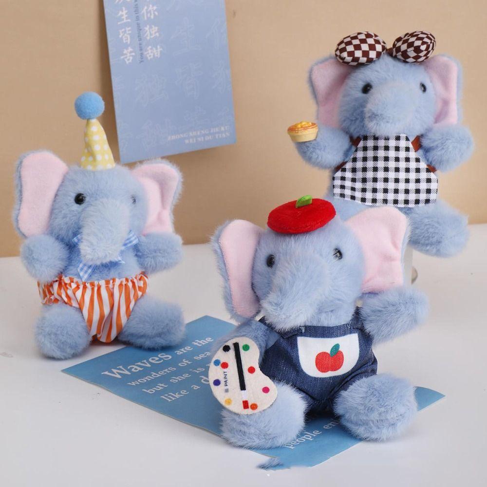 Painter Apron Style Elephant Plush Toy Anti-lost Elephant Plush KeyChain  Bag Pendant