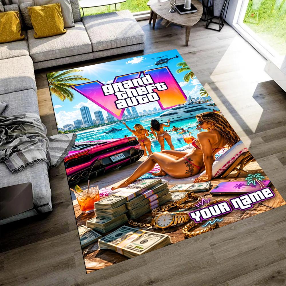 Grand Theft Auto Personalized Name Floor Mat Suitable for Playrooms Dining Room Kitchen Foyer Anti-slip Rug Office home decor Gift for Festivals