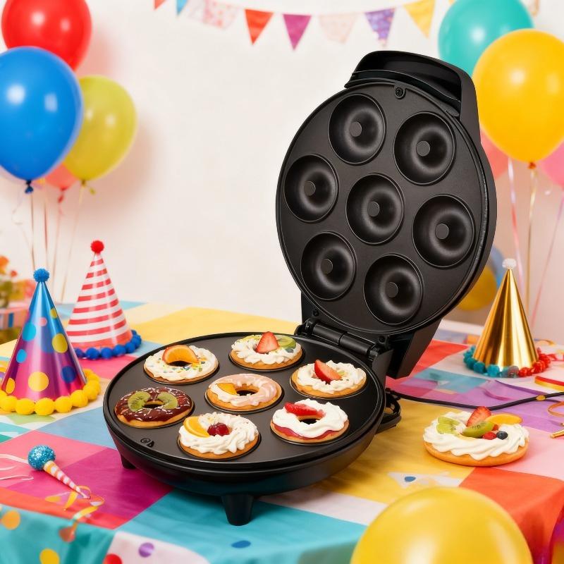 Donut Maker Makes 7 Doughnuts Nonstick with Indicator Light Temperature Control Household Cake Machine for Bakery Commercial Use