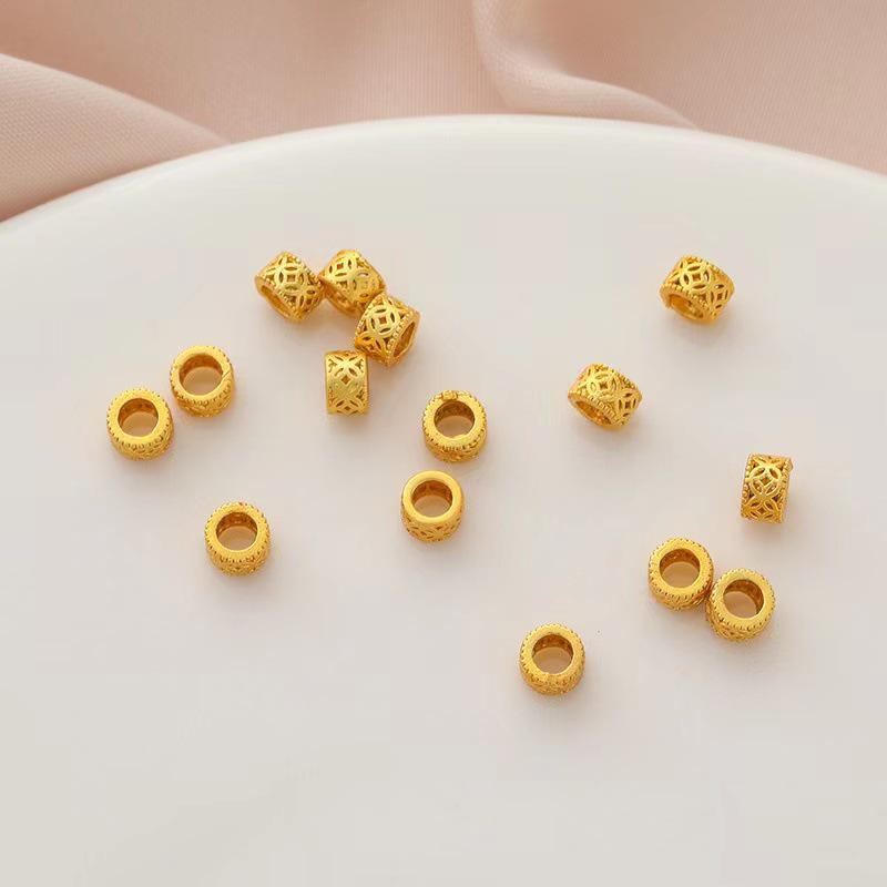 Gold-Plated Retro Coin Color-Retention Beads: Copper Hollow Spacer Beads for DIY Jewelry and Braided Rope Materials.