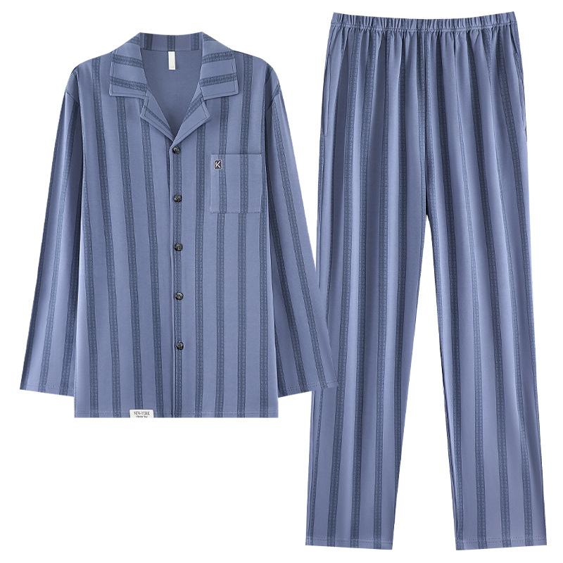 Pure Cotton Pajamas Men'S Spring And Autumn Long-Sleeved Cotton Autumn And Winter Thin Large-Size Loungewear Set