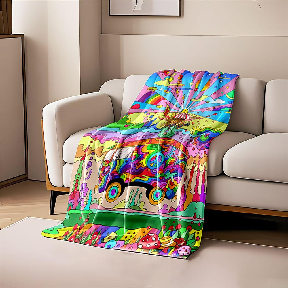 Psychedelic Peace Bus Blanket for all seasons blanket lunch break throw gift