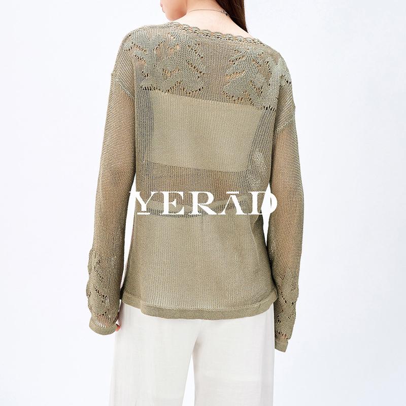 Relaxation · Hollow Jacquard Long Sleeve Knitted Shirt for Women