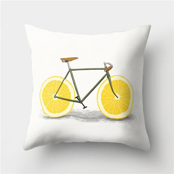 Bicycle Print Polyester Pillow Cover Cartoon Art Abstract Bike Cushion Cover Car Home Sofa Square Decorative Pillowcase 45X45CM