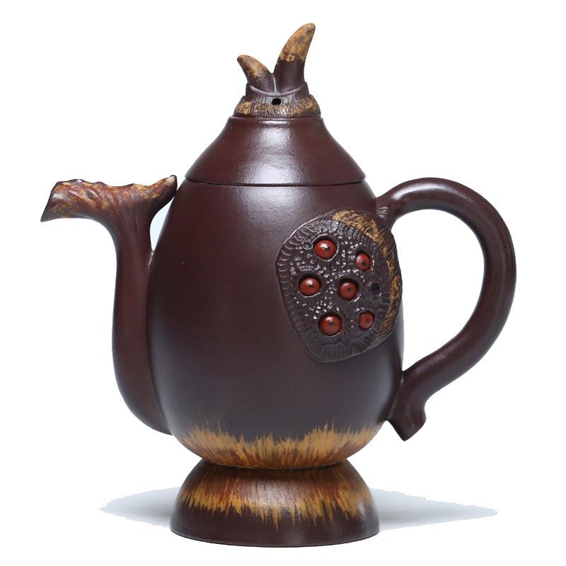 

Чайник из фиолетовой глины Исин объемом 220 мл, заварочный чайник с ручной гравировкой в виде семян лотоса, чайник для заваривания чая, китайский чайный набор «Цыша» ручной работы