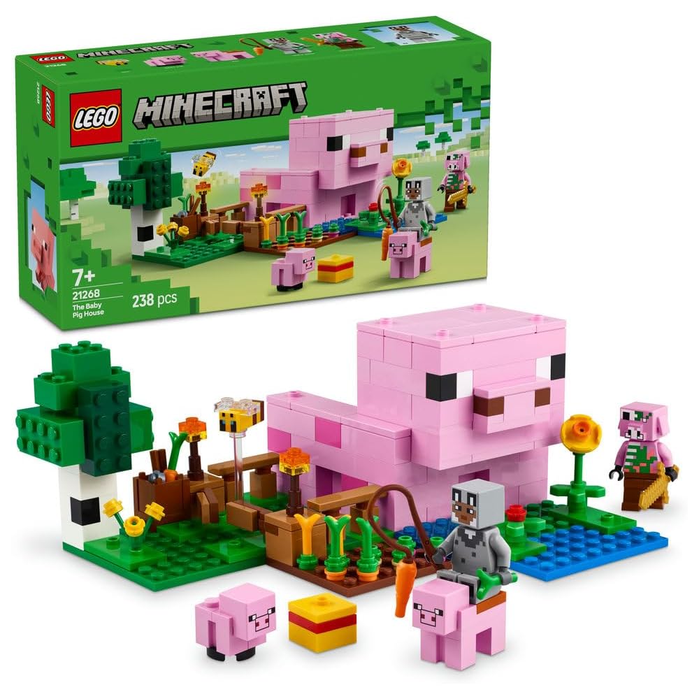 LEGO Minecraft Baby Pig House Building Toy for Kids Ages 7-9, Creative Block Set for Boys and Girls, 21268