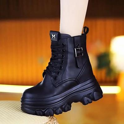 Weiches Leder Fünf-Zentimeter Stiefeletten Damen Dicke Sohlen 2025 Herbst und Winter Neu Super angesagt Britischer Stil Kleine Innenhöhe