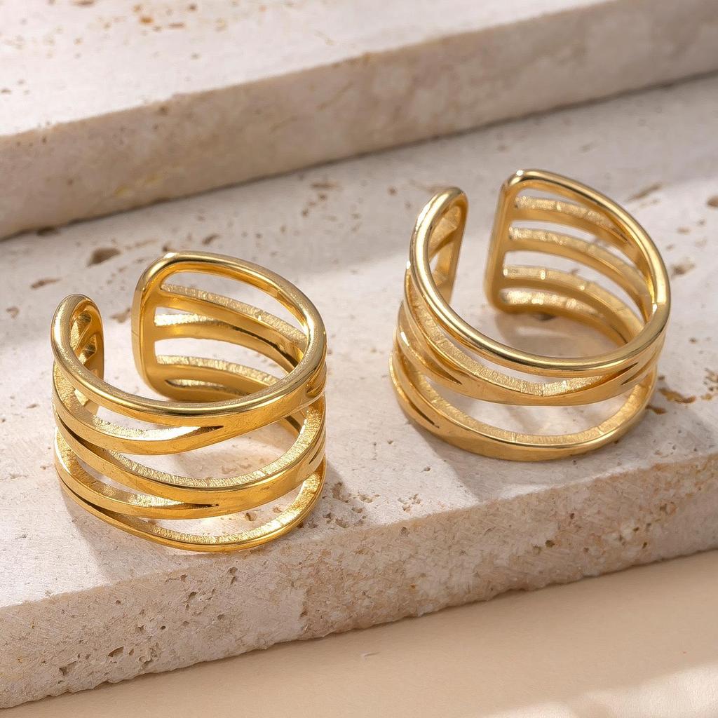 18k Gold Plated Cross Cutout Stainless Steel Ring with Hollow Design