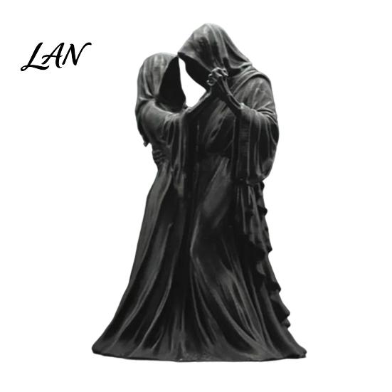 Mysterious Home Accents Dancing Grim Reaper Couple Figurine, 3D Printed Gothic Hooded Skeleton Halloween Party Tabletop Decor Statue, Dark Aesthetic