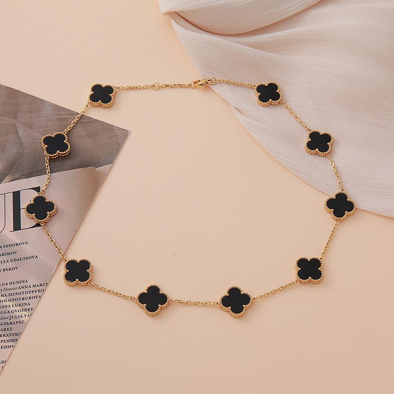 Collar de Trébol de Cuatro Hojas de 15 mm Joyería de Acero de Titanio Cadena para Suéter