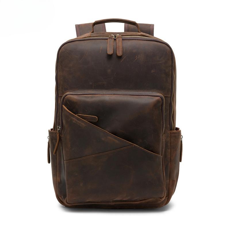 Men's Computer Backpack, Leather Large-capacity Men's Bag, Business Commuting Cowhide Backpack