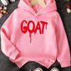 Girls' Hooded Sweatshirt - Halloween Themed Hoodie with Creative GOAT Letter Print, Unisex Holiday Gift, Cartoon Fashion  Design