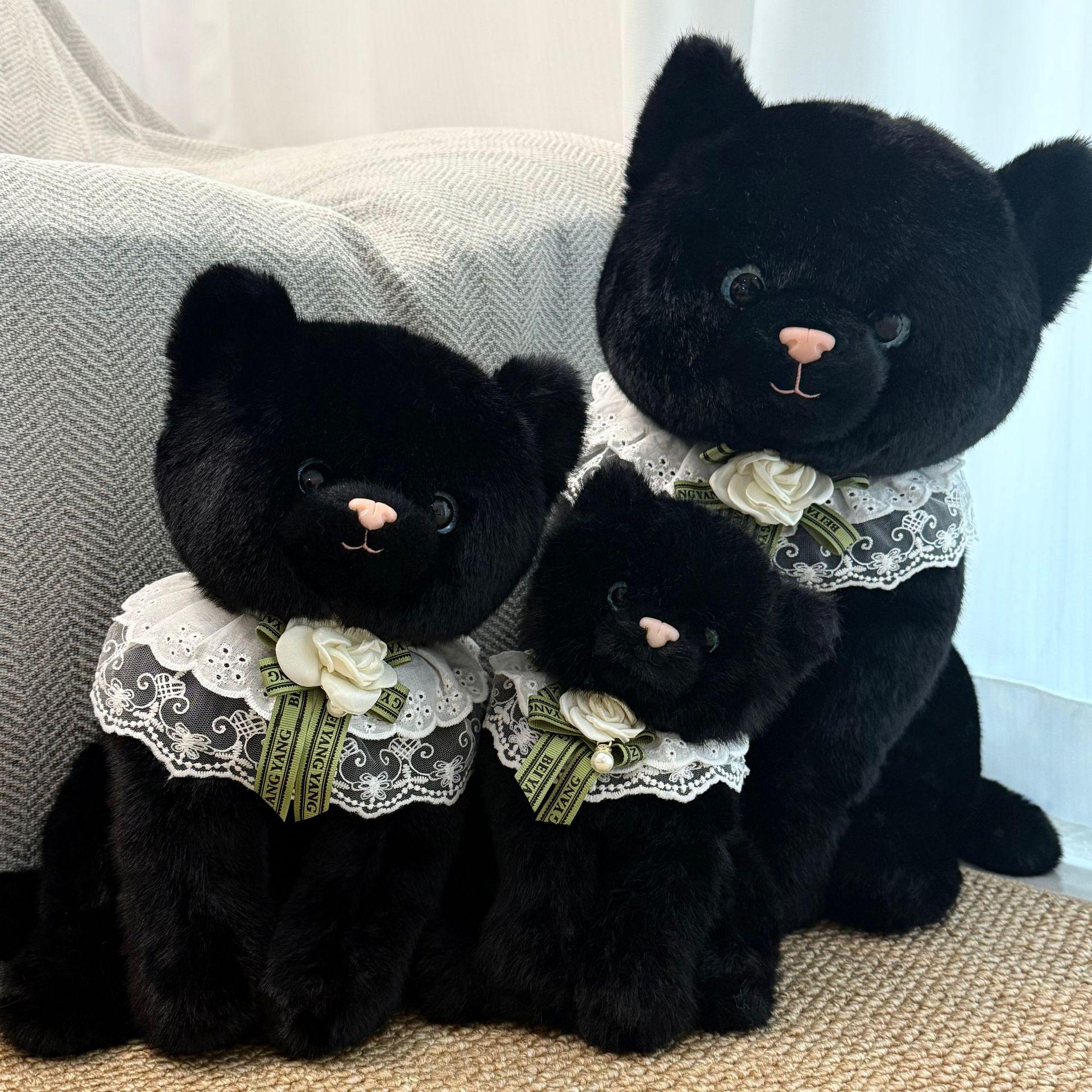 Очаровательная черная спящая кошка, плюшевая игрушка – Мягкая, обнимаемая кукла для девочек 23cm Sitting Height