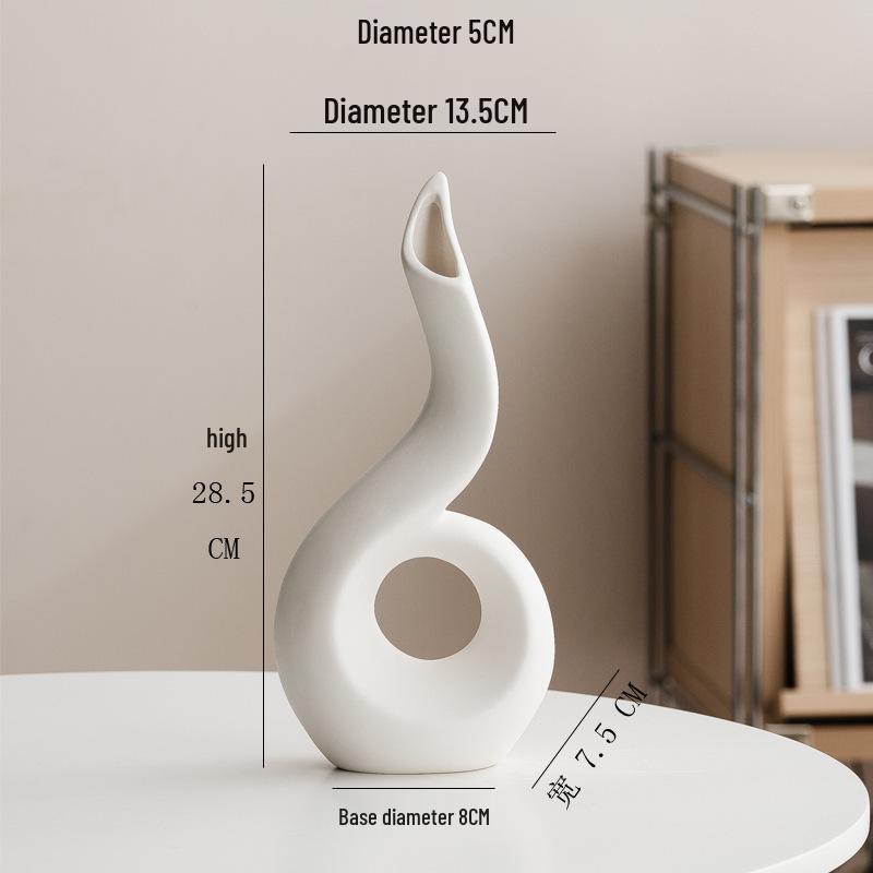 White Irregular Ceramic Openwork Vase – Modern Rustic Ornament for Living Room