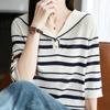 Navava Women Casual Stripe Collar 5 Sleeve Knit Nk2940