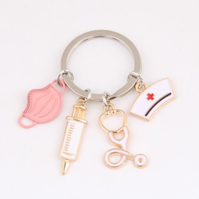 Nurse Gift Mask Keychain Medical Staff Syringe Stethoscope Key Ring Couple Family Keychain Pendant