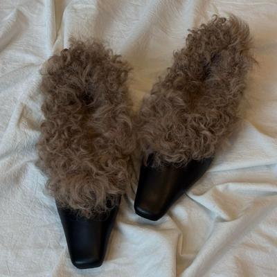 Cowhide Version~ Retro Square Head Light Mouth Fluffy Shoes Velvet Cotton Shoes Women's Autumn and Winter Thick Heel Single Shoes