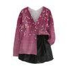 Women's V Neck Top Printing Thickened Plush Cashmere Warm Long Top