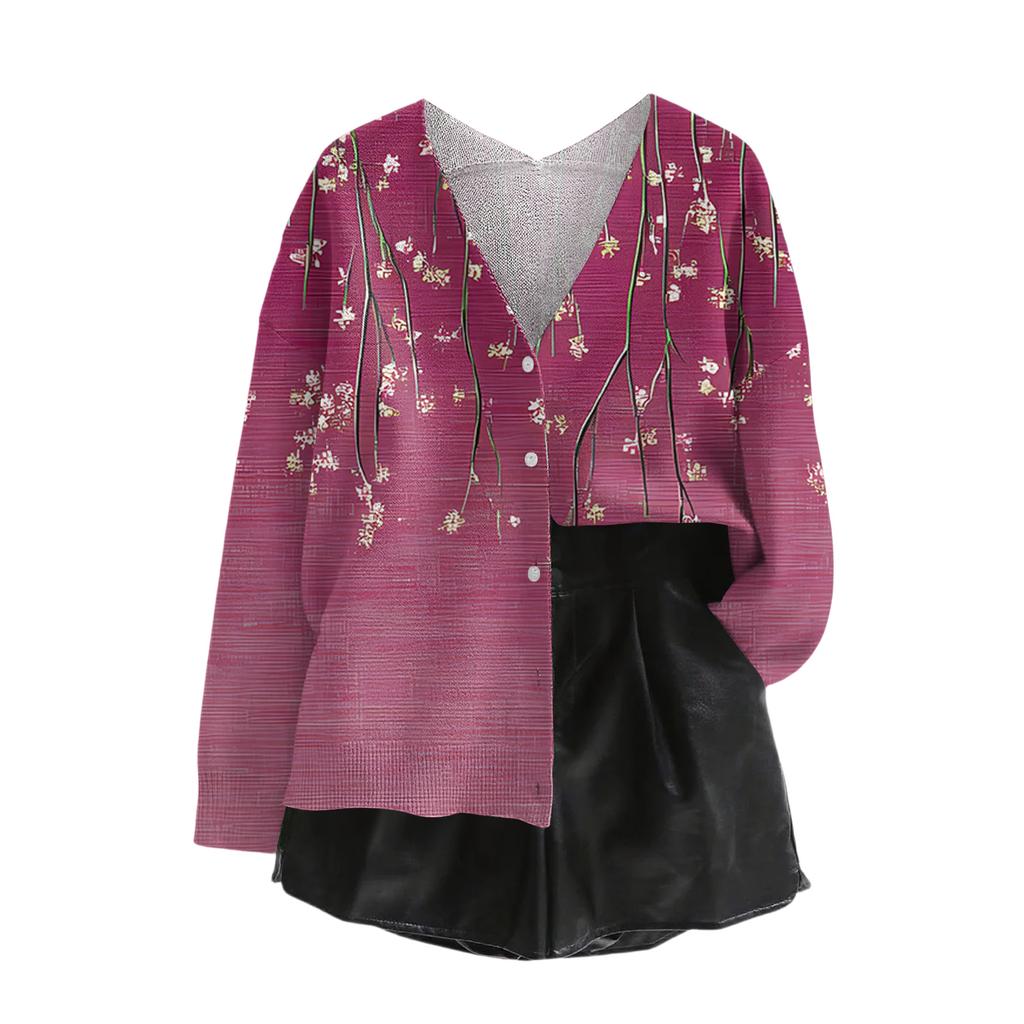 Women's V Neck Top Printing Thickened Plush Cashmere Warm Long Top