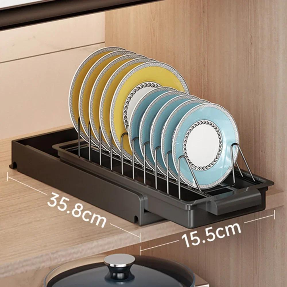Kitchen Pull-out Dish Rack with Drawer Bowls Dishes Drainer Storage Drying Rack Tableware Holder Under Sink Cabinet Organizer