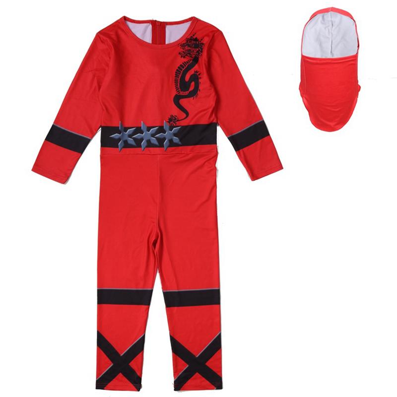 

Boys Ninja Power Costume Martial Arts Japanese Samurai Warrior Dress Fancy Red Jumpsuit+Headcover,120cm