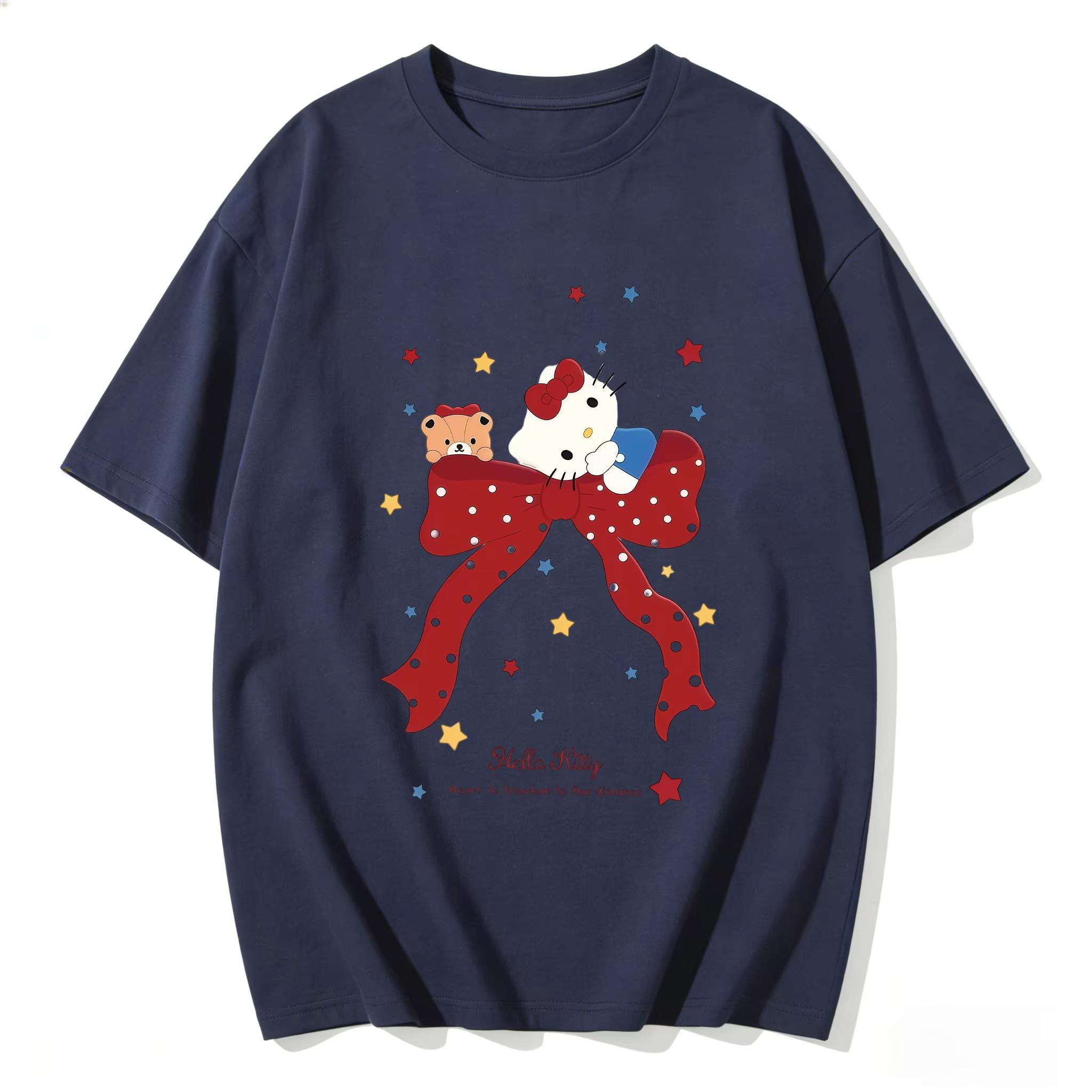 

2026 Hello Kitty Tee soft cotton short sleeve crew neck cute print lightweight summer top for Women daily casual wear S